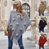 Autumn And Winter Women Fashion Solid Color Fur Ball Fringed Shawl Sweater Coat