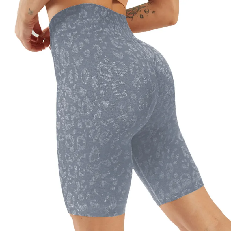 Knitted Seamless Leopard Fitness Pants Yoga Shorts