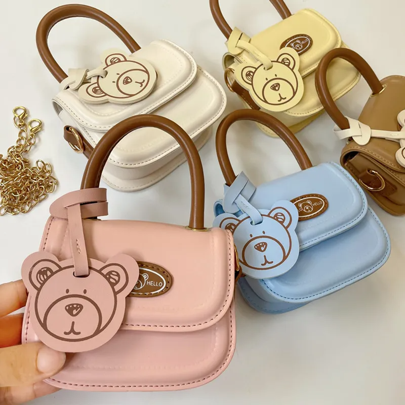 Children Kids Baby Fashion Girls Cartoon Bear Chain Mini Pu Leather Crossbody Shoulder Handle Bag