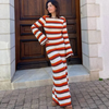 Women Ramadan /Eid Fashion Sexy Stripe Color Block Knit Dress