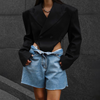 Fashion Women Autumn Solid Black Loose Sexy Cut Out Blazer Bodysuit