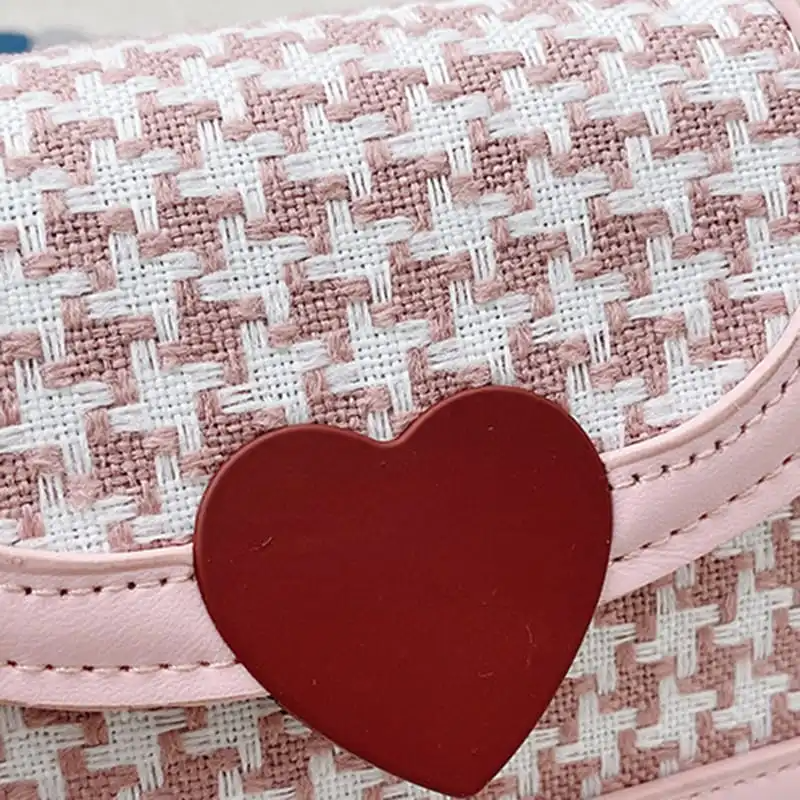 Girls Fashion Houndstooth Pattern Heart Decor Crossbody Bag