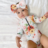 Toddlers Newborn Baby Fashion Girls Long Sleeve Flower Print Zipper Swimsuit And Headband