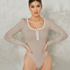 Fashion Elegant Women Basic Color Square Neck Long Sleeve Bodysuits