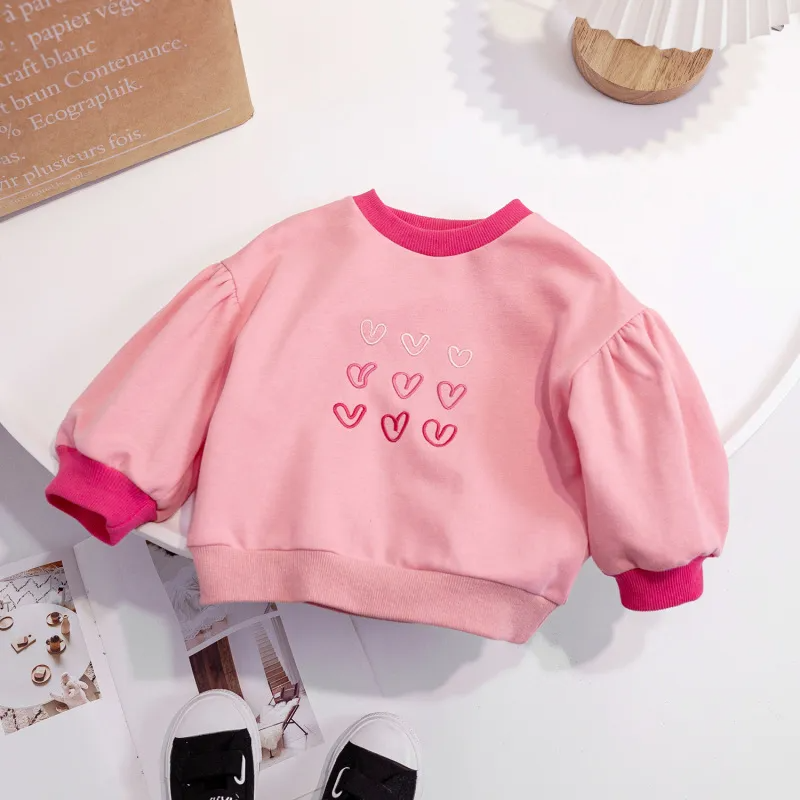 Kids Toddler Girls Fashion Small Heart Crew Neck Long Sleeve Sweatshirt