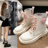 Women Fashion Thick Sole Sweet Cool Lace Up Pink Short Boots