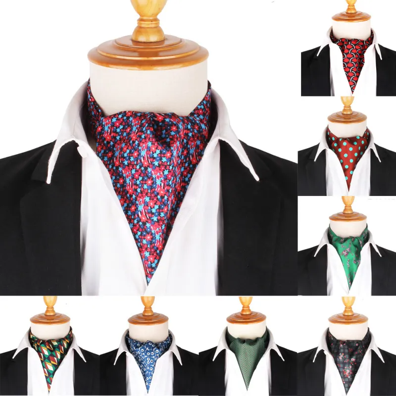 (Buy 1 Get 1) Men Fashion British Polyester Tiny Flower Printed Suit Shirt Tie Scarf