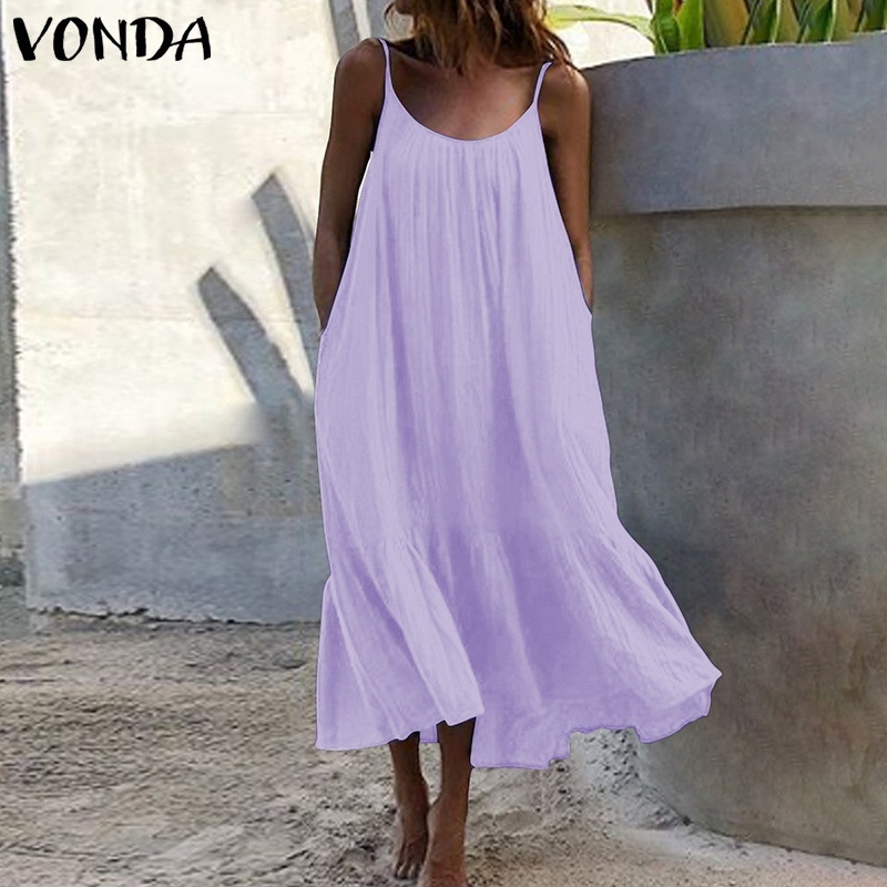 Women'S Fashion Boho Casual Solid Color Ruffle Loose Slip Dress