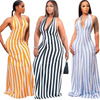 Women'S Fashion Sexy Stripe Halter Neck Backless Maxi Vacation Dress