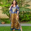 Women Ramadan /Eid Fashion Casual Leopard Printing Batwing Sleeve Long Dress