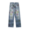 Women Fashion Street Hip-Hop Wide-Leg Five-Pointed Star Full Printed Straight Jeans