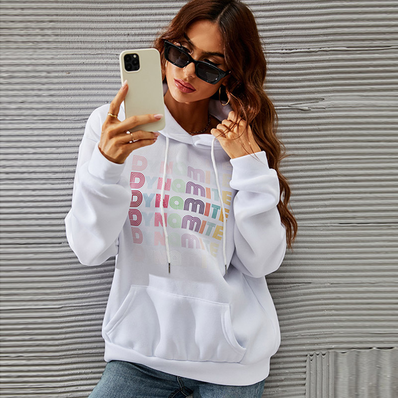 Women Casual Basic Long Sleeve Gradient Letter Print Pocket Hoodie