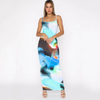 Women'S Fashion Sexy Abstract Tie-Dye Printing Slim Spaghetti Strap Dress