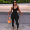 2 pieces Women Sexy Basic Solid Color Rib-Knit Tight High Waist Camisole Sports Backless Jumpsuits