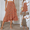 Women'S Casual Bohemian Small Tiny Flower Printing Beach Vacation Drawstring Waist Irregular Wrap Skirt