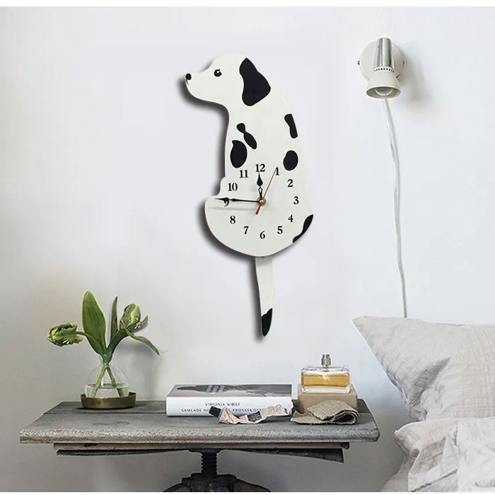 Cartoon Tail Wagging Dog Shape Acrylic Wall Clock