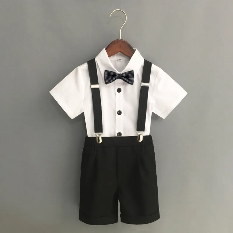 Kids Toddler Big Boys Summer Fashion Casual British Style Bow Shirt Suspender Trousers Boys Party Clothing Set