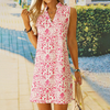 Women'S Fashion Casual Summer Vacation Floral Printed V-Neck Sleeveless Dress