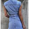 Women Summer Elegant Short Sleeve Slim Irregular Hem Denim Bodycon Dress