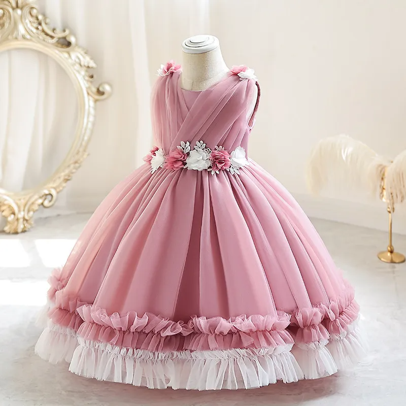 Kids Toddler Big Girls Casual Cute Party Flower Sleeveless Round Neck Tutu Princess Dress