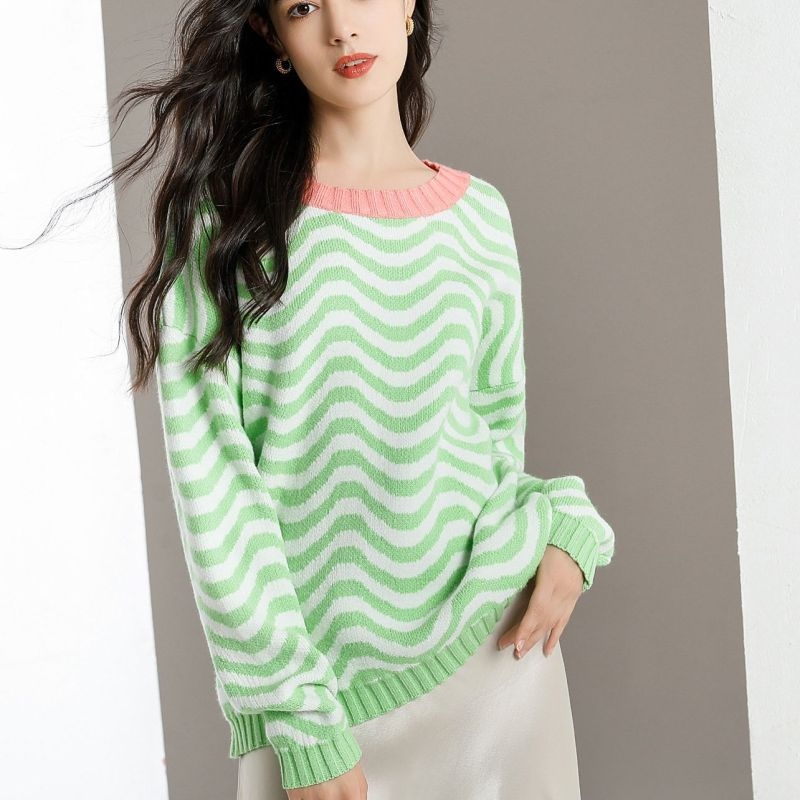 Women Fashion Simple Green Knitted Sweater