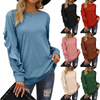 Autumn Winter Women Casual Round Neck Long Sleeve Ruffled Sweatshirt