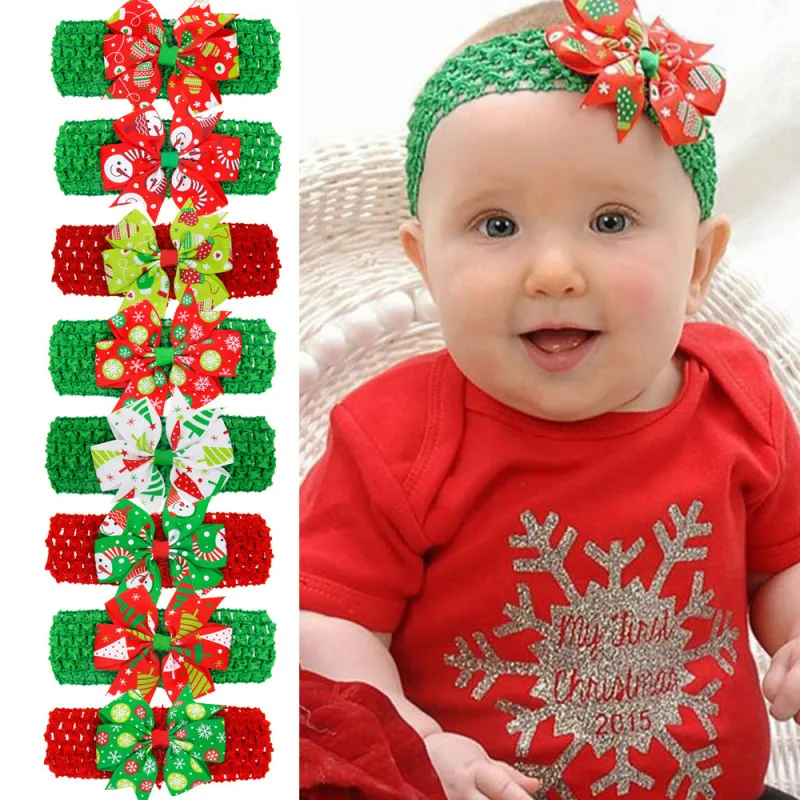 Christmas Children'S Headwear Christmas Baby Dovetail Bow Headband Dress Up Headwear Wide Headband