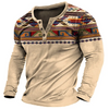 Men Ethnic Vintage Printed Long Sleeve Polo Shirt