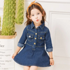 Kids Girls Simple Lapel Long Sleeve Pockets Denim Dress