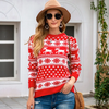 Women Winter Casual Christmas Snowflake Pattern Round Neck Long Sleeve Knitted Sweater