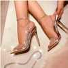 Women Fashion Sexy Plus Size Transparent Rhinestone Stiletto Heel Sandals