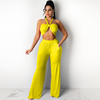 Women Summer Vacation Solid Color Tube Top Wide Leg Pants Two-Piece Set