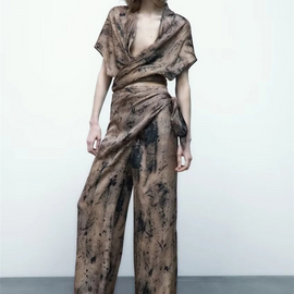 Fashion Street Women Knotted Blouse Tie Dye Printed Pants Set