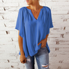 Summer Loose V-Neck Casual Women Solid Color Chiffon Blouse