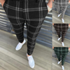 Men Casual Colorblock Plaid Striped Mid Waist Pants