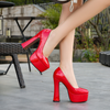 Women Plus Size Fashion Sexy Thick-Soled Chunky Heel Platform Round-Toe High-Heeled Shoes Wedges