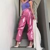 Women'S Fashion Casual High Waist Drawstring Gloss Coated Cargo Pants