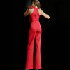 Women Elegant Bow Design Sleeveless Solid Color Jumpsuits