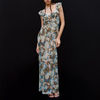 Women Fashion Elegant Floral Printing Sleeveless Long Dress