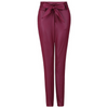 Women Fashion Solid Color High Waist Sash PU Pants