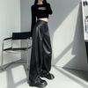 Women Fashion Casual Loose PU Wide Leg Pants