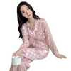 Cozy Pajamas Women Plaid Ice Silk Long-Sleeved Two-Piece Sleep Loungewear