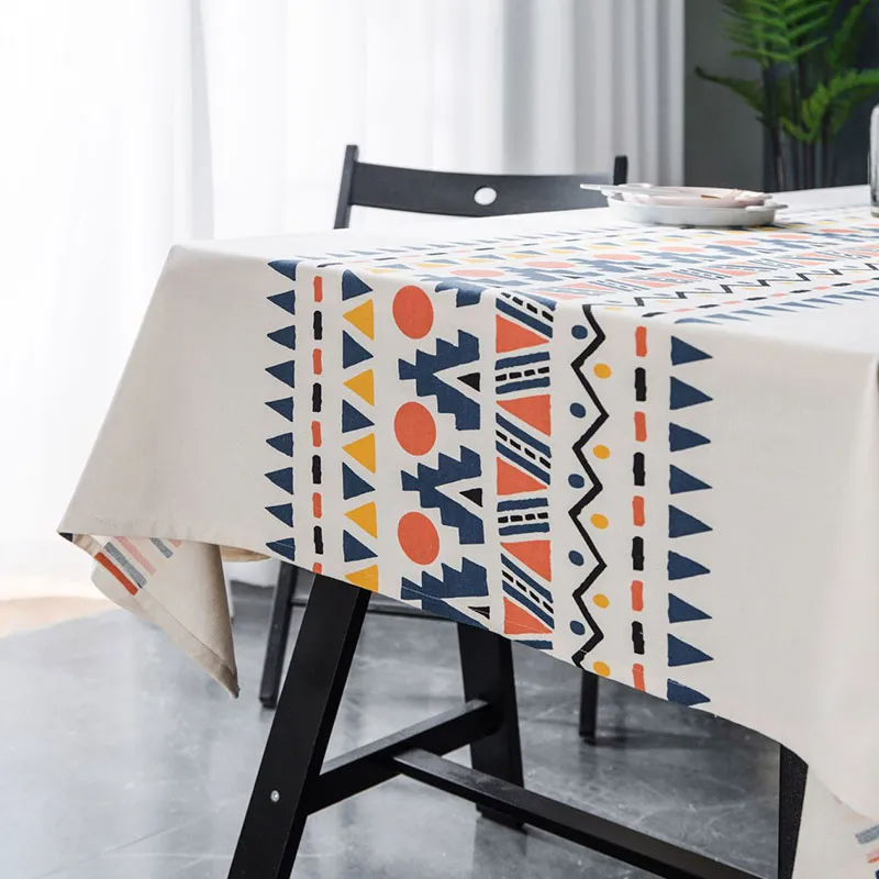 Boho Style Geometric Pattern Print Multicolor Tablecloth