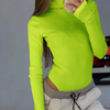 Women Slim-Fit Knitted High-Necked Long-Sleeved Solid Color Basic Rib-Knit Bodysuit