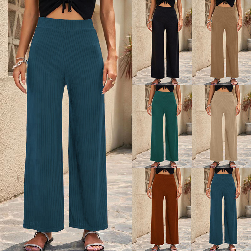 Fashion Solid Color Women Elastic Casual Wide-Leg Pants