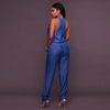 Women Sleeveless Zipper Defined Waist Denim Jumpsuits