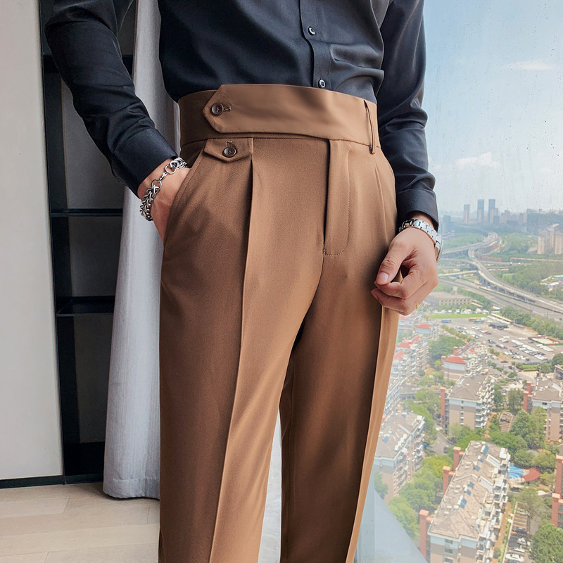 Men Fashion Casual Slim Fit Solid Color Business Suit Pants