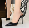 Women Fashion Sexy PU Solid Color Pointed Toe Stiletto Heel Slippers