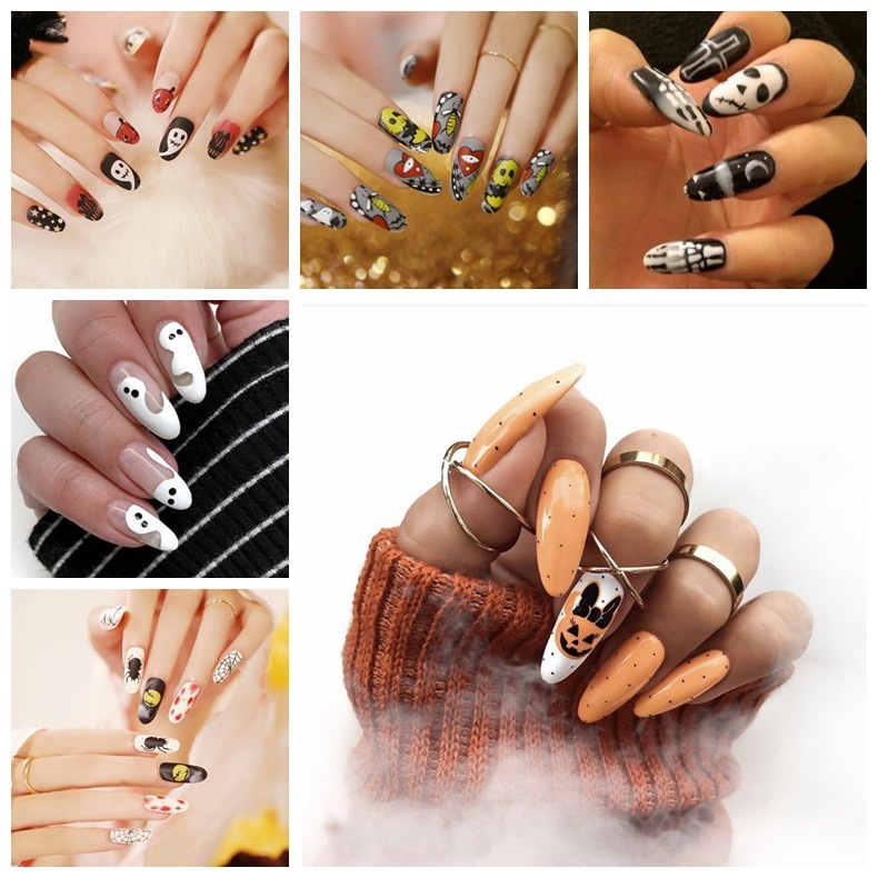 ( Buy 1 Get 2 ) Halloween Women Horror Funny Skull Ghost Wearable False Nails