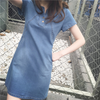 Women'S Fashion Casual Single-Breasted Short Sleeve Denim Dress